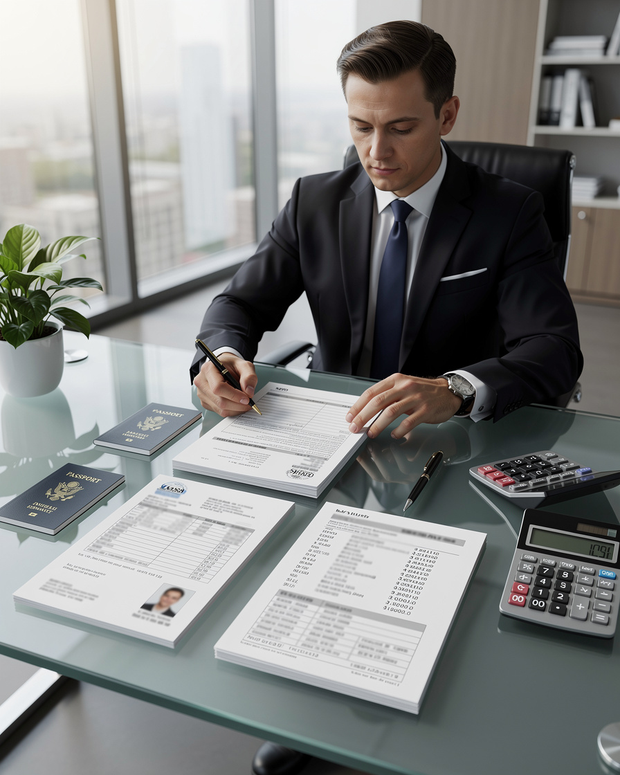 Деловой человек в офисе организует документы для займа.