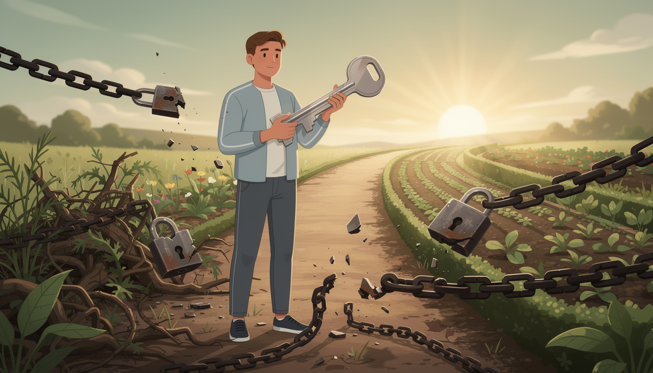 Человек держит ключ, освобождаясь от старых долгов, символизируя рефинансирование займов