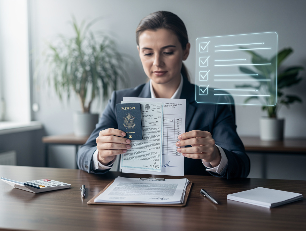 Человек собирает документы для заявки на кредит в современном офисе.