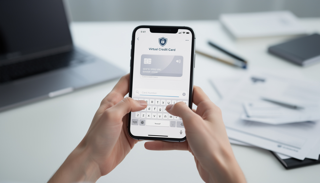 Руки вводят данные карты в приложение для оформления займа